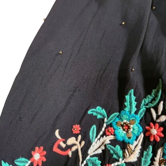 Floreat Anthropologie Embroidered Peasant Top Medium Black Bohemian Whimsigoth - Picture 9 of 11